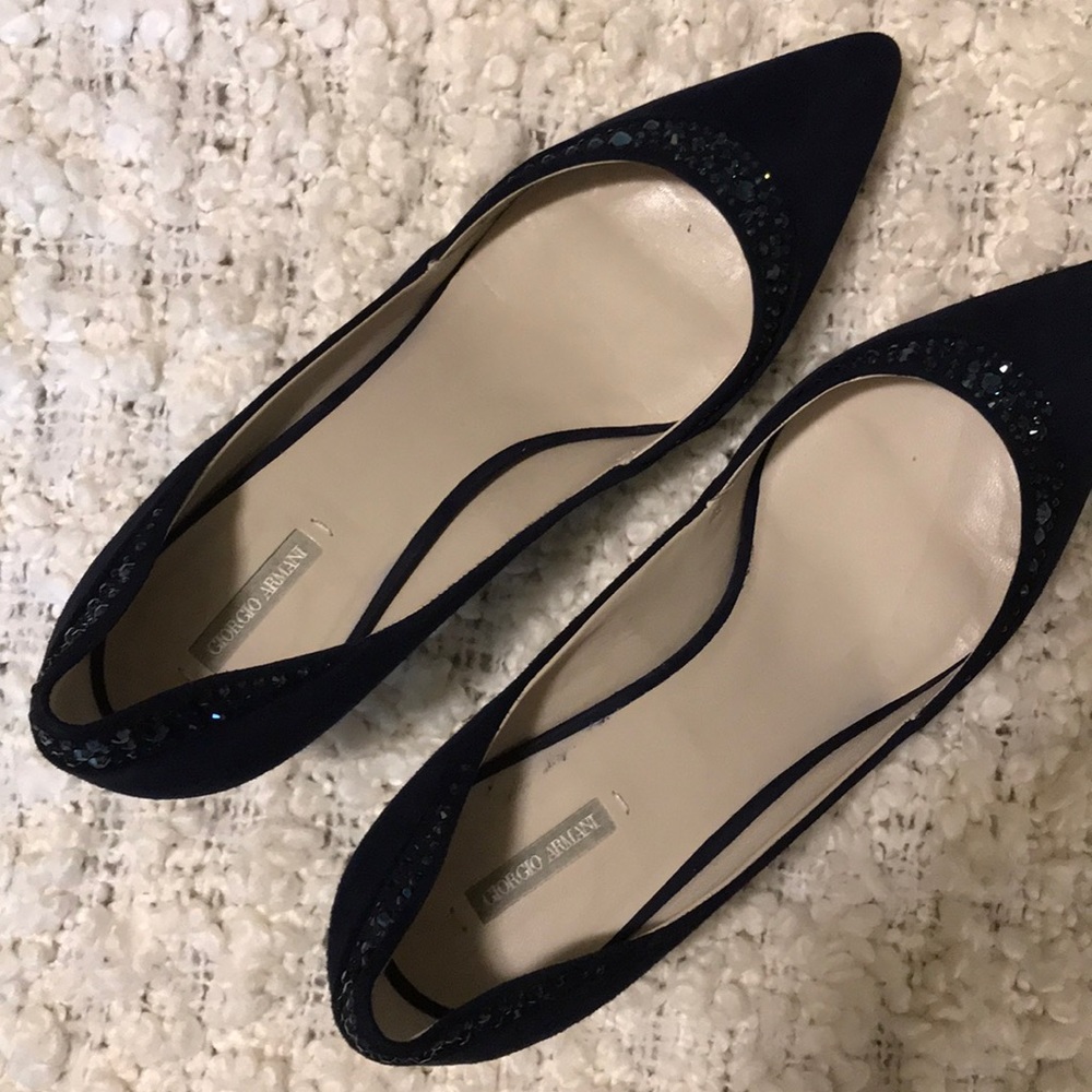 Giorgio Armani blue suede and crystal pumps